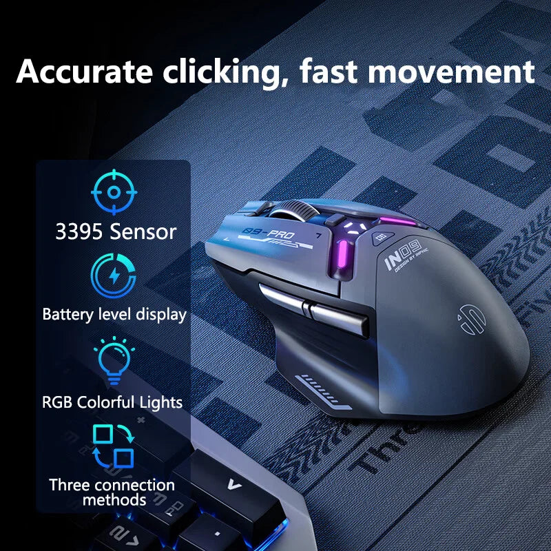 Inphic IN9PRO Wireless Gaming Mouse 26000DPI 8K Polling Rate Bluetooth 5.0 Wired 2.4G Tri-Mode RGB Ergonomic Gaming Mouse