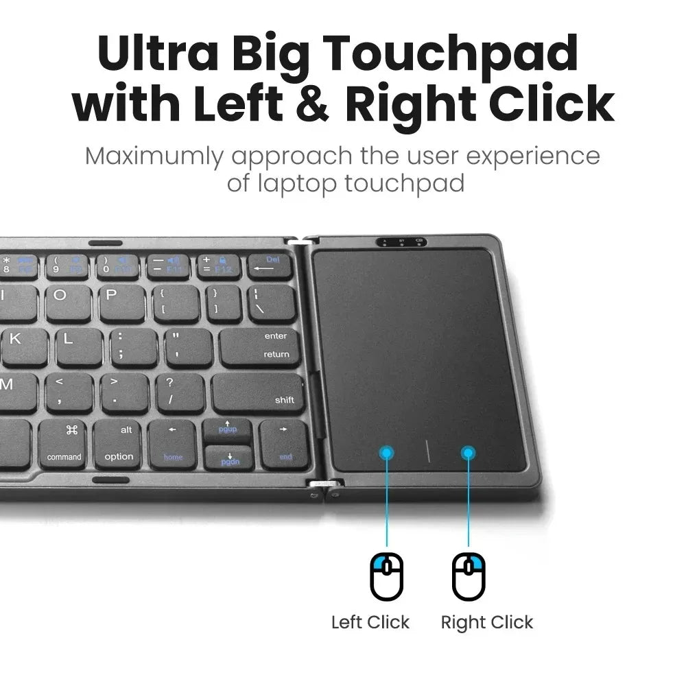 KEBIDUMEI Three Bluetooth Keyboard Tri-fold Keyboard with Touchpad Mini Keyboard Rechargeable Keyboard for Windows Android IOS