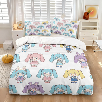 Set navlake za poplun Hatsune Miku u chibi stilu, slatka anime posteljina s jastučnicama, dekor za gaming sobu, spavaću sobu tinejdžera i djece, poklon za fanove