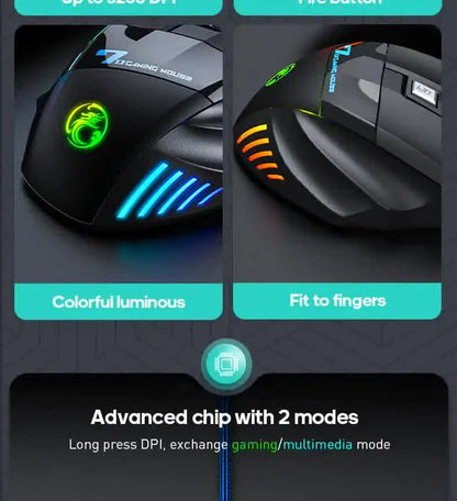 IMICE X7 Optical Gaming Mouse Adjustable DPI Ergonomic Anti Slip Design Colorful Luminuse Suitable for DesktopComputers Laptop
