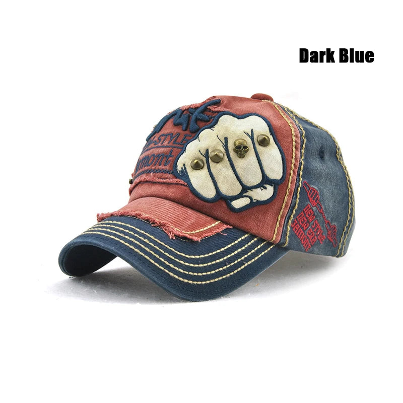 Fashion Baseball Cap Sports Outdoors Casual Cap Sun Hat Gorras Hip Hop Caps One Size Adjustable Unisex Fist Rivet Patch