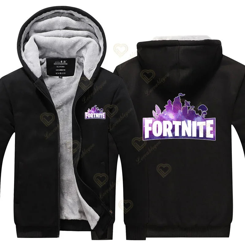 New Arrival Fortnite Men Cool Sweatshirt Battle Game Coat Winter Thick Fleece Warm Zipper Harajuku Hoodie Streetwear