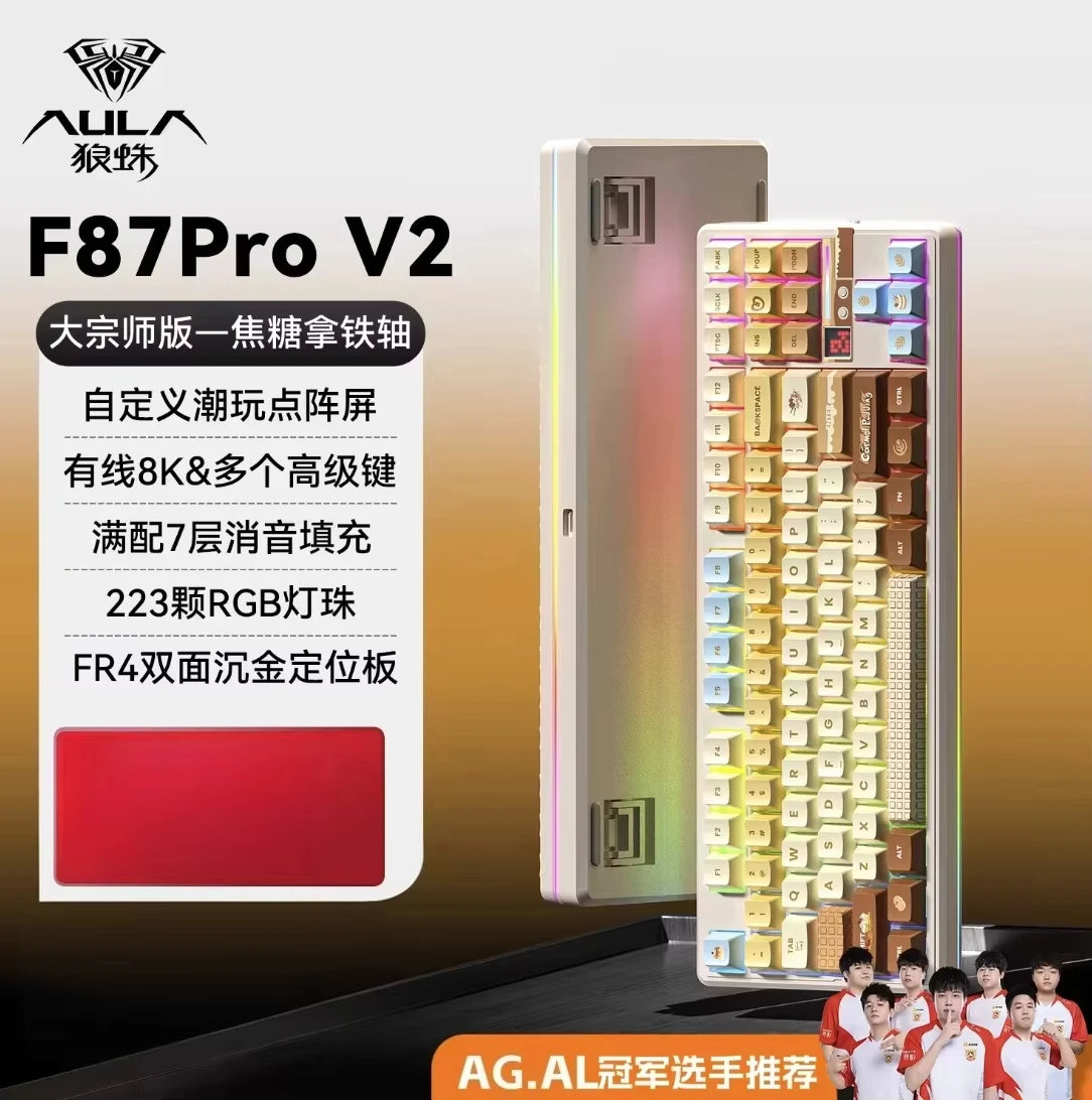 AULA F87 Pro V2 Mechanical Keyboard 3-modes Wireless 12000mAh Long Battery Life Hot-Swap RGB Customi E-Sports Keyboard PC Gaming