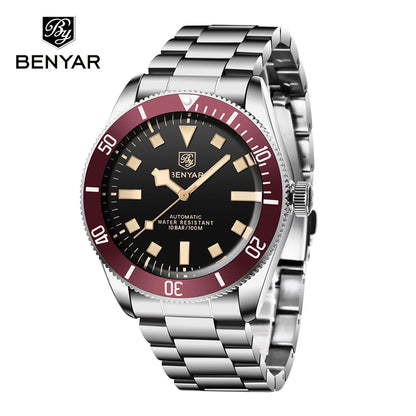 BENYAR 2026 New Men Watches Retro Black Mechanical Automatic luxury watch for men Waterproof Luminous Stainless steel wristwatch