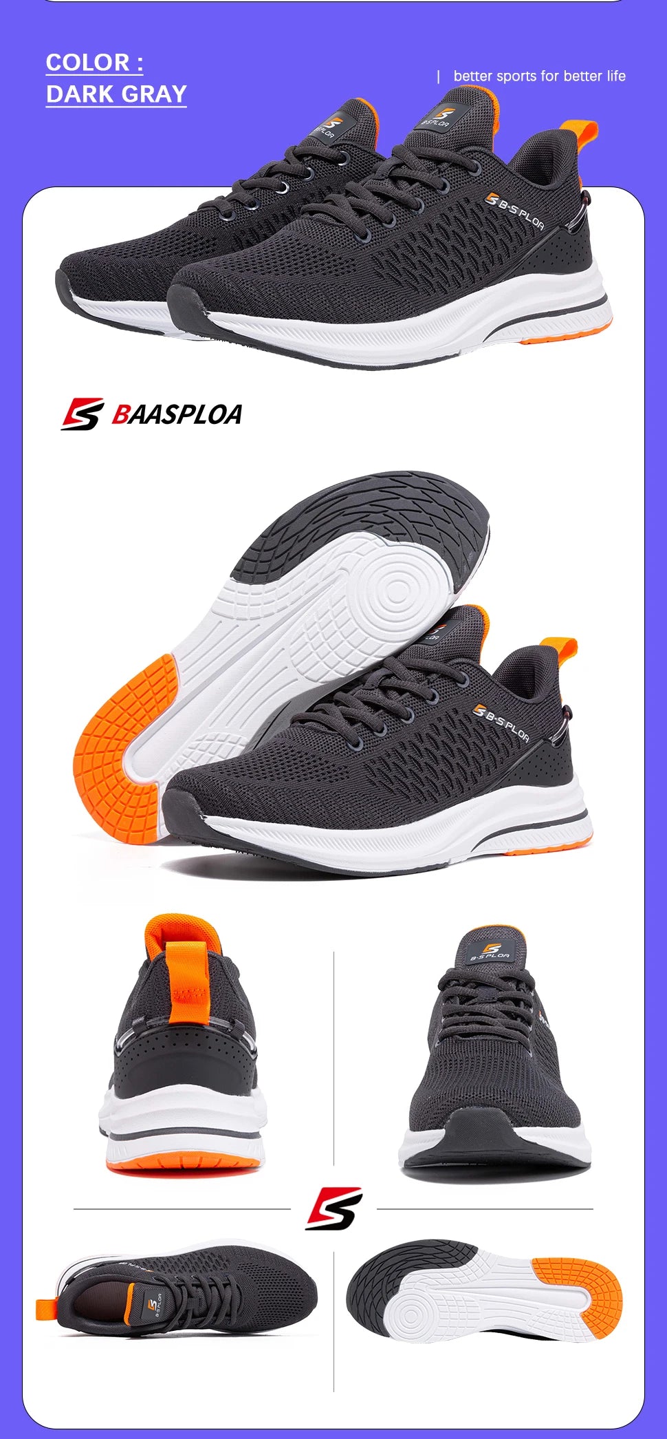 Baasploa Herren-Laufschuhe – Marke: Casual, leichte Designer-Jogging-Schuhe aus Mesh für Herren, atmungsaktive Sport- und Wanderschuhe mit Schnürung