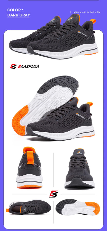 Baasploa Herren-Laufschuhe – Marke: Casual, leichte Designer-Jogging-Schuhe aus Mesh für Herren, atmungsaktive Sport- und Wanderschuhe mit Schnürung