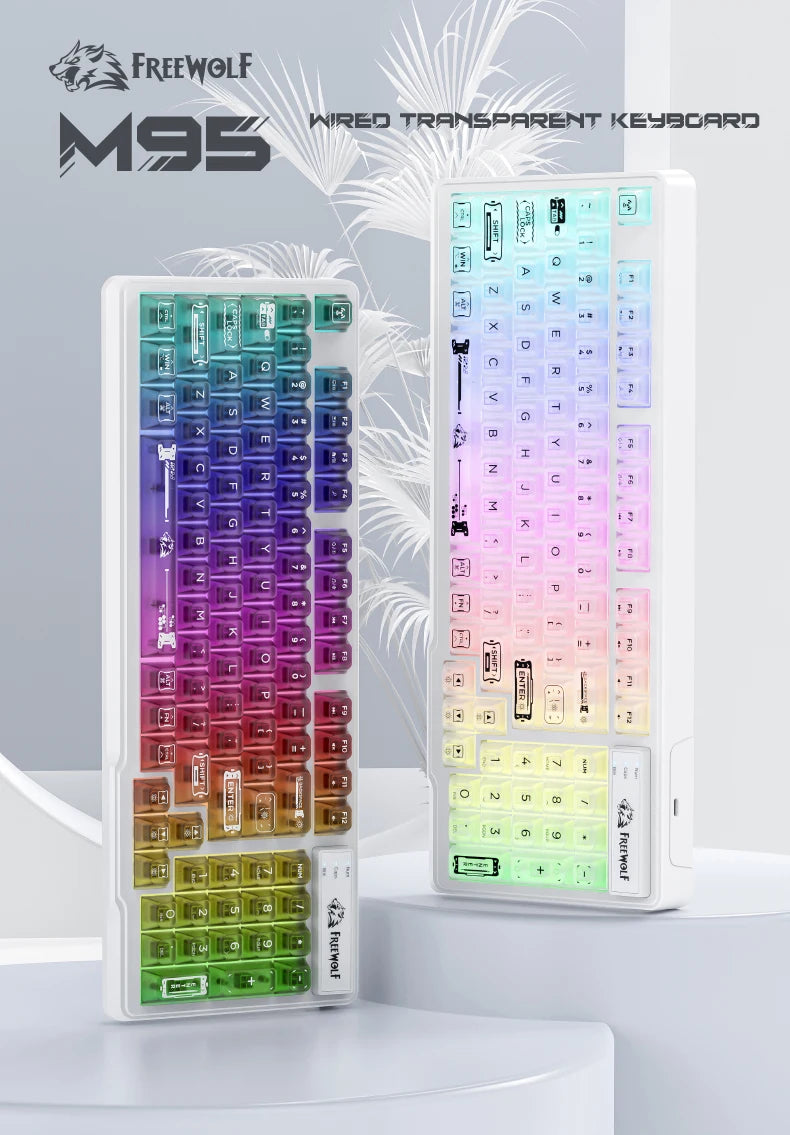 FREEWOLF M95 Wired Keyboard Features an RGB Transparent Design, Catering to Various Scenarios such as Gaming and Office Work