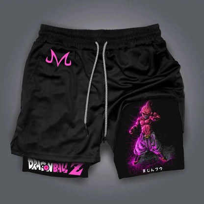 Dragon Ball Anime Peripheral Majin Buu GOKU Printed Sports Double-layer Shorts American 2025 Summer Men's Loose Breathable Pants, Produit gaming premium Fraquane