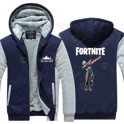 New Arrival Fortnite Men Cool Sweatshirt Battle Game Coat Winter Thick Fleece Warm Zipper Harajuku Hoodie Streetwear