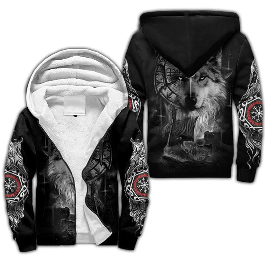 Odin Raven Fenrir Wolf Tattoo 3D Printed Men's Winter Thicker Zip Hoodie Unisex Casual Hooded Tracksuit Warm Fleece Jacket KD18