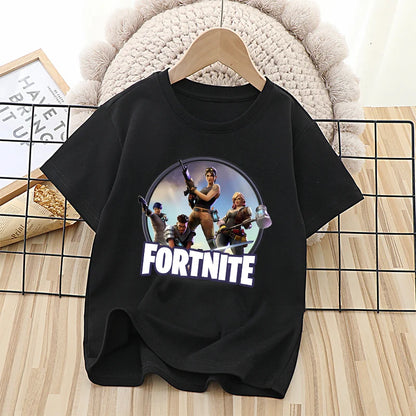 Fortnite Theme Cartoon Printed T-Shirt Summer Child White Cotton T-Shirt Cartoon Hot Game Fortnite Short Sleeve