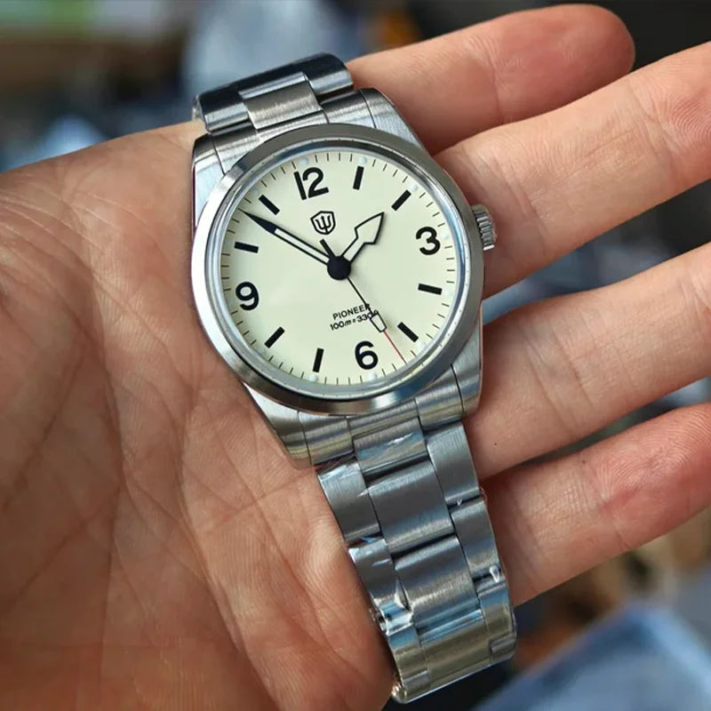 Watchdives WD1960S V2 36Mm Vintage Cream Man Watches VH31 Sweep Seconds Quartz Watch Bubble K1 Sapphire Luminous Stainless Steel