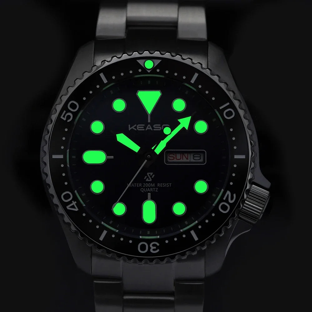 KEASO Top Men Dive Watch C3 Super Luminous 316L Solid Steel 20Bar Waterproof Sapphire Mirror MIYOTA 2035 Quartz Movement Watch