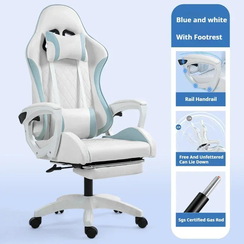 Ergonomic Racing Gaming Chair with Footrest, Reclining PU Leather Gaming Chair for Home Office, Computer Desk & Living Room