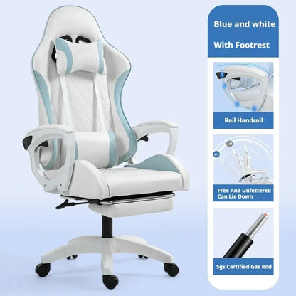 Ergonomic Racing Gaming Chair with Footrest, Reclining PU Leather Gaming Chair for Home Office, Computer Desk & Living Room