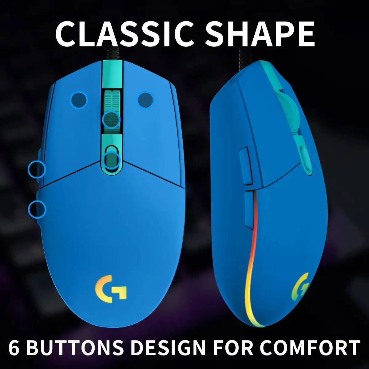 Logitech G203 LIGHTSYNC-mus trådbunden 8000 DPI-sensor RGB Sync 6 knappar mekanisk spänning för kontor och gaming