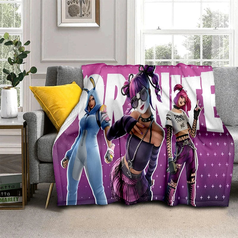 3D F-Fortnites Cartoon Game Flannel Blanket Soft Warm Throw Blanket for Bedroom Living Room Bed Travel Camping Picnic Gift