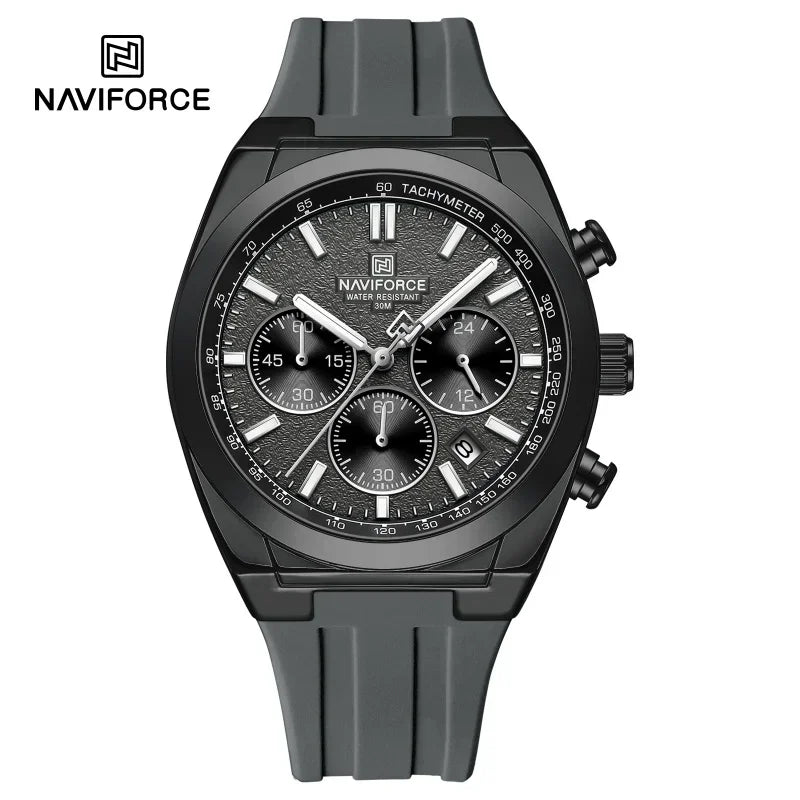 Мъжки ръчен часовник NAVIFORCE – луксозен и спортен стил, кварцов механизъм, 24-часов дисплей, прозорец за датата, хронограф, водоустойчив – идея за подарък за мъж