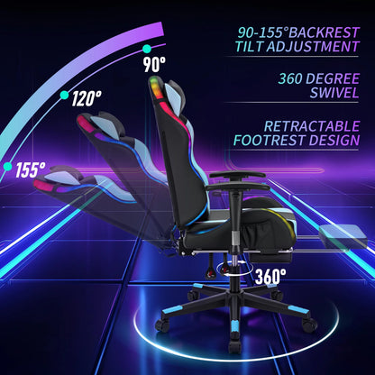 250Lbs LED Gaming Chair for Kids 8-15 Years, Adjustable Ergonomic Gamer Chair with RGB Lighting, Footrest & Lumbar Support