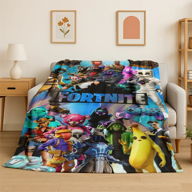 Cartoon F-Fortnite Game Gamer Flannel Blanket Soft Warm Throw Blanket for Bedroom Living Room Bed Travel Camping Picnic Gift