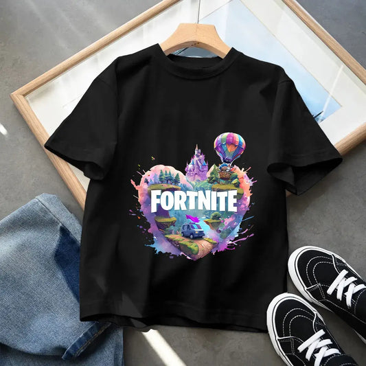 Fortnites Kids Black Cotton T-Shirt Fortress Night Baby Short Sleeve Tees Shirt Cartoon Boy Girl Summer Clothes Kawaii Tops Gift