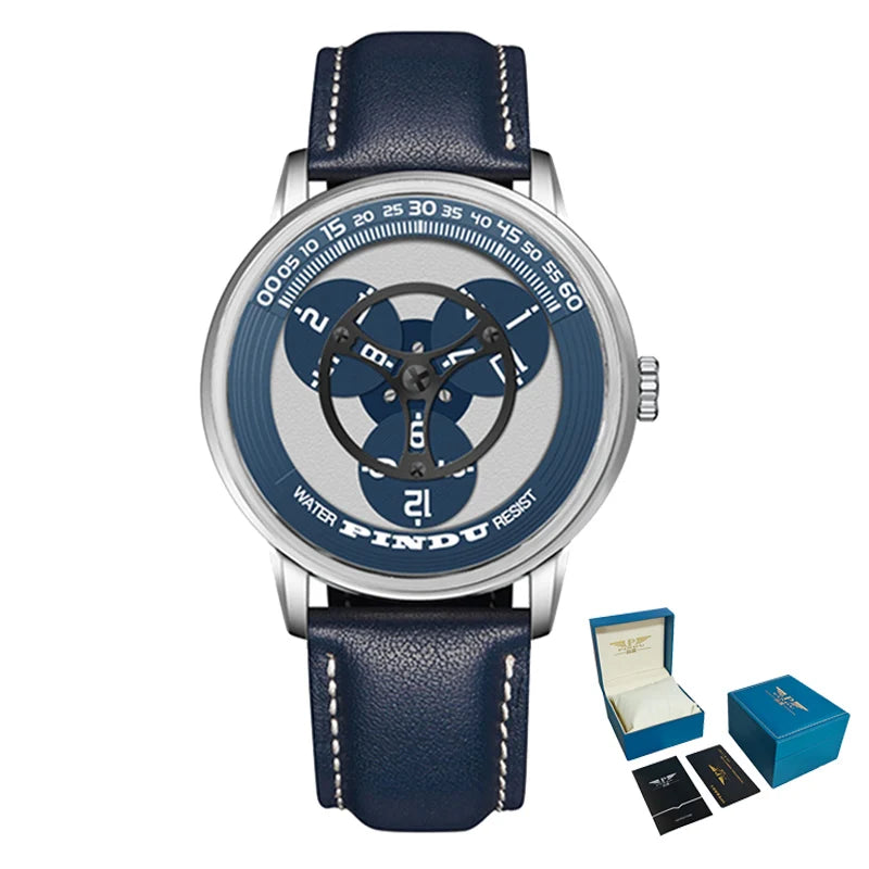 PINDU Turntable Creative Watch Miyota 8215 With Pointerless Design Trendy Steel Business Mechanical Watches Luminous Waterproof