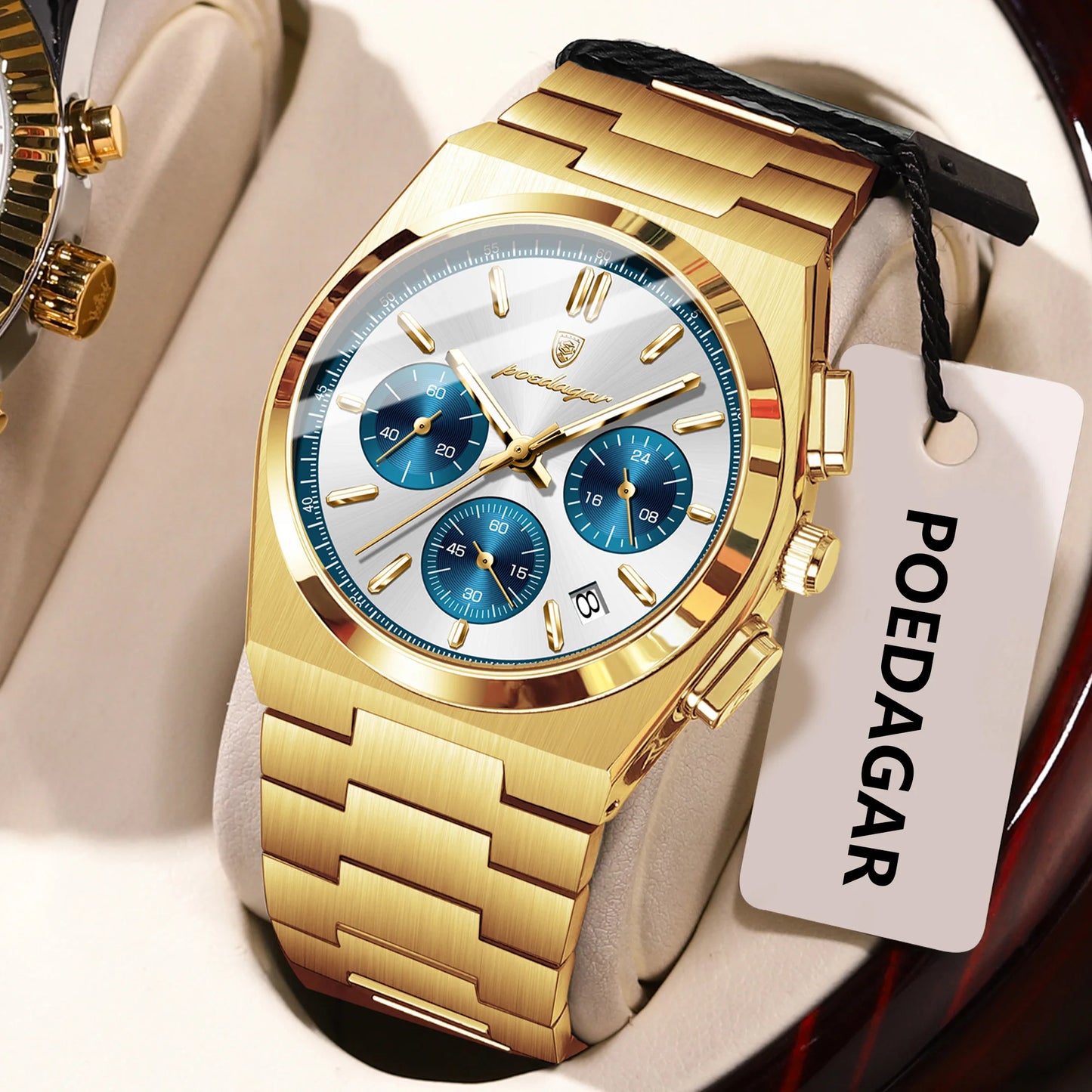 POEDAGAR Luxury Men's Watch Chronograph Date Stainless Steel Casual Man Clock Waterproof Luminous Fashion Quartz Watches For Men