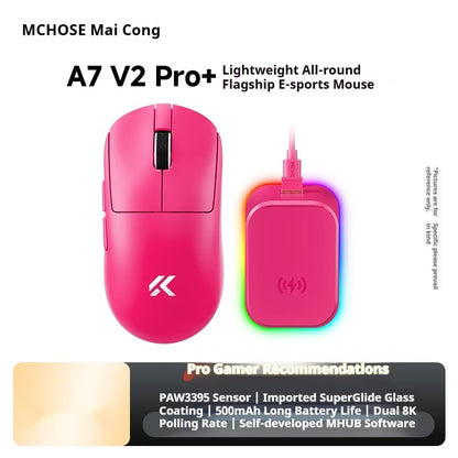 MCHOSE A7 V2 Ultra+ Wireless Mouse Tri-Mode Lightweight Paw3950 Ti 42000dpi 500mah Pc Esports Laptop Gaming Mice Accessories