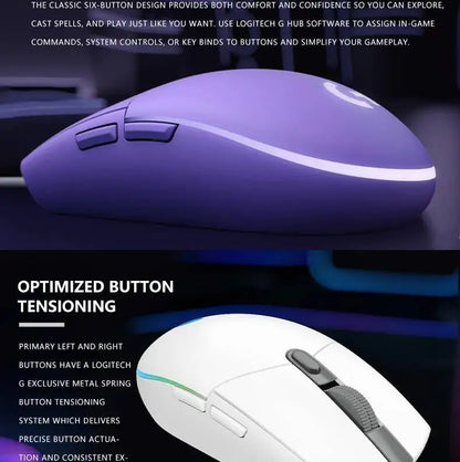 Logitech G203 LIGHTSYNC-mus trådbunden 8000 DPI-sensor RGB Sync 6 knappar mekanisk spänning för kontor och gaming