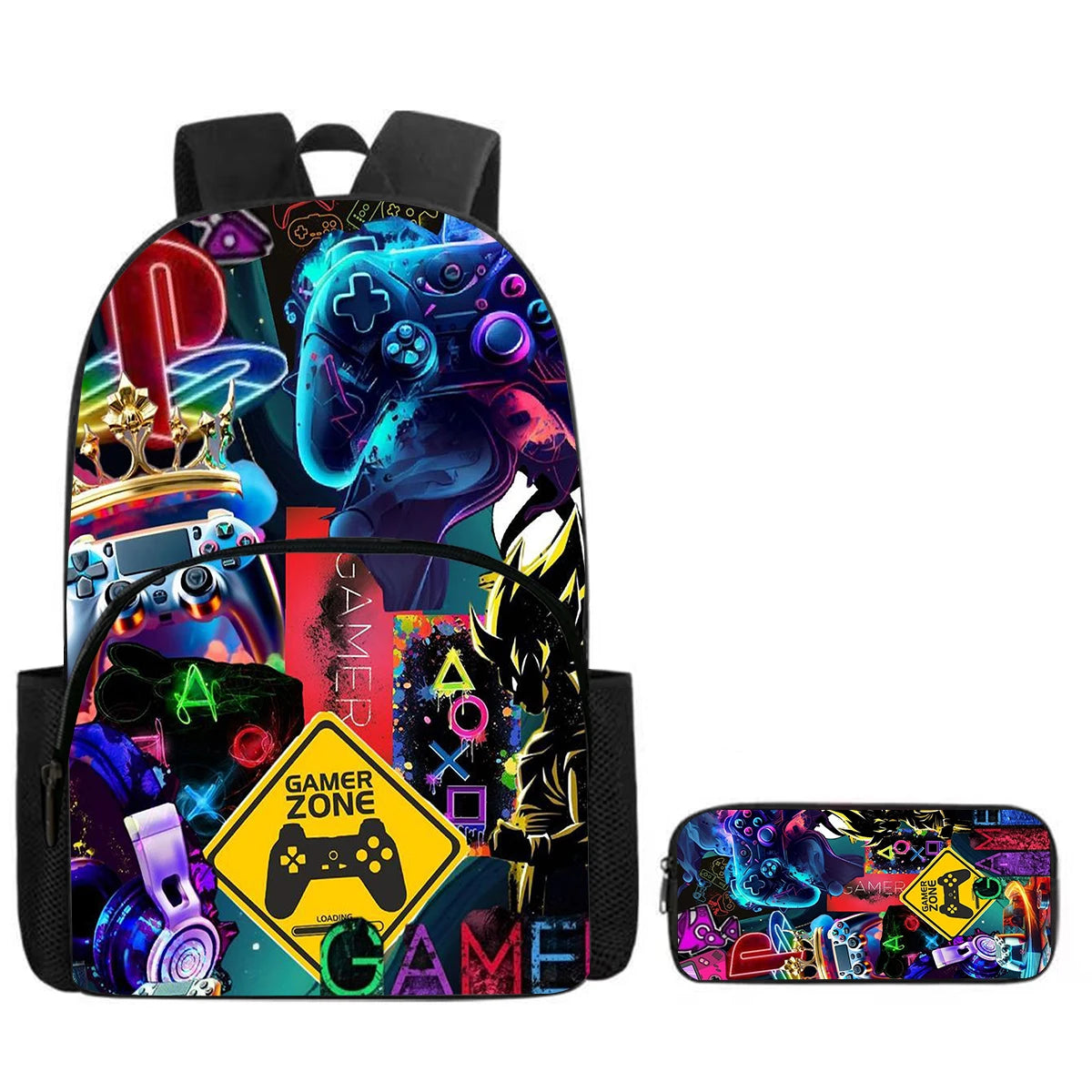 Conjunto Fortnite de 2 peças: mochila com bolso frontal e estojo, grande capacidade, mochila escolar cartoon, presente para crianças, rapazes e raparigas, dos 5 aos 8 anos
