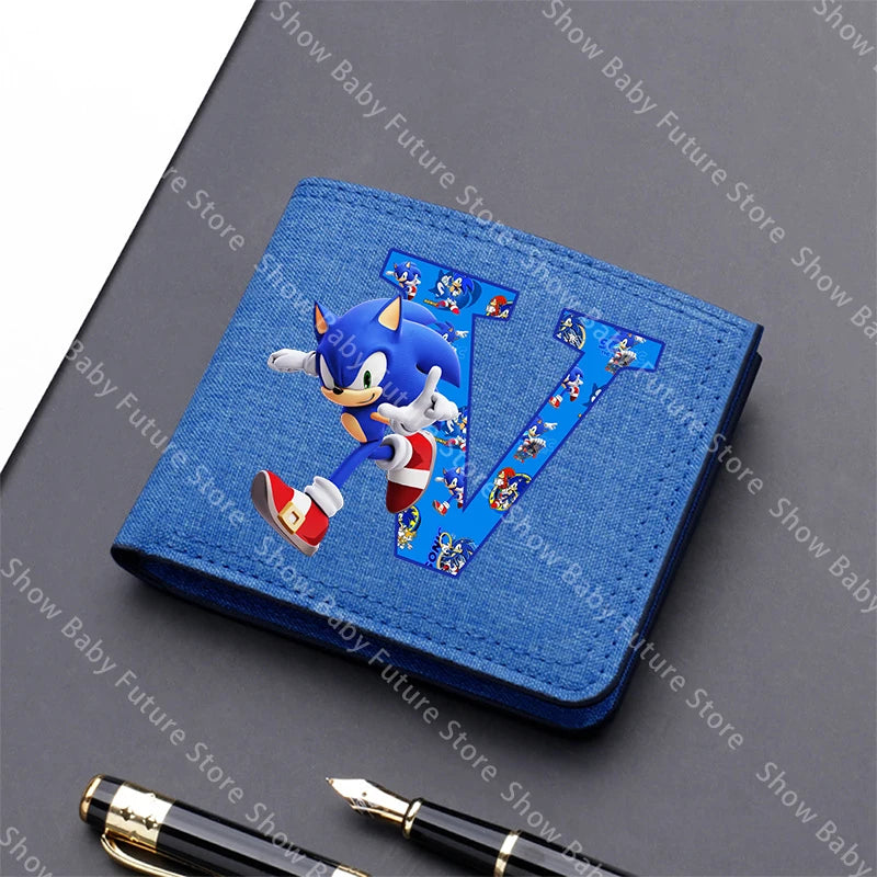 Cartoon Sonics Men Wallet Anime Kawaii Letter A-Z Short Wallet Multi-slot Credit ID Card Holder Foldable Male Canvas Coin Purses