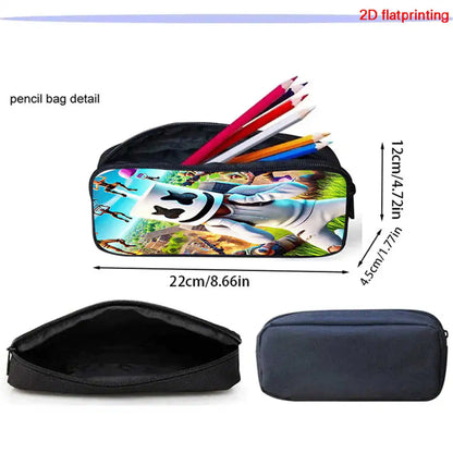 Fortnite Cartoon 3Pcs School Bag Set Unisex for Boys Girls, Backpack with Front Pocket, Lunch Bag and Pencil Case Best Gift