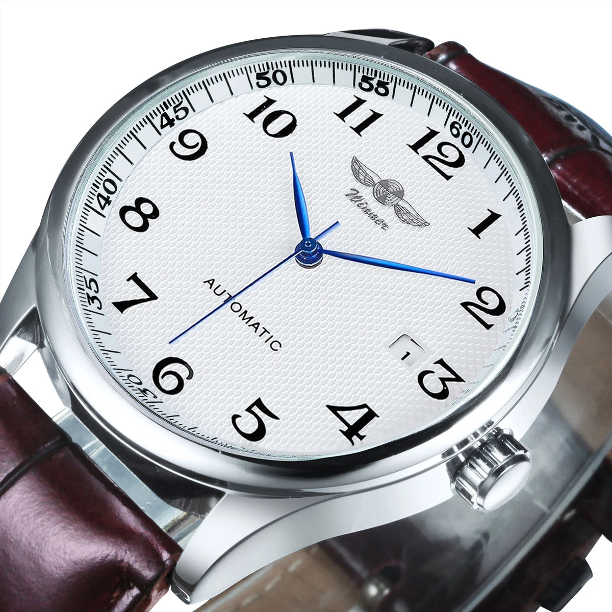 Reloj para hombre WINNER – Estilo clásico, retro y elegante – Reloj mecánico automático con calendario – Marca de lujo, caja de acero y correa de piel