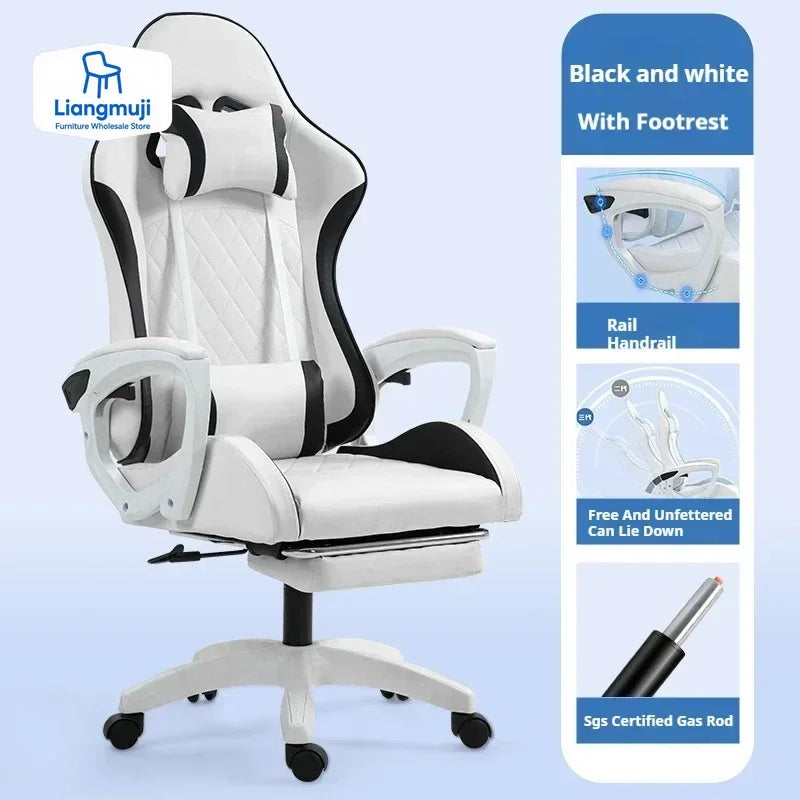 Ergonomic Racing Gaming Chair with Footrest, Reclining PU Leather Gaming Chair for Home Office, Computer Desk & Living Room