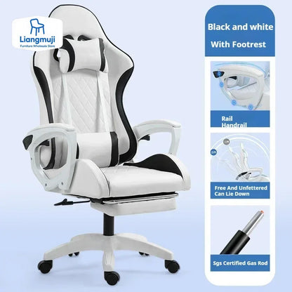 Ergonomic Racing Gaming Chair with Footrest, Reclining PU Leather Gaming Chair for Home Office, Computer Desk & Living Room