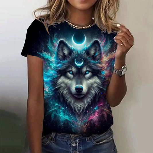 3D Printed Animal T-Shirt For Women Funny Wolf Pattern Tees Summer New Harajuku T-Shirts Y2K Tops Loose Short Sleeves Clothes