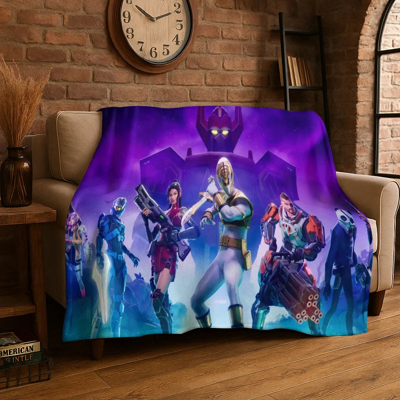 Cartoon F-Fortnite Game Gamer Flannel Blanket Soft Warm Throw Blanket for Bedroom Living Room Bed Travel Camping Picnic Gift