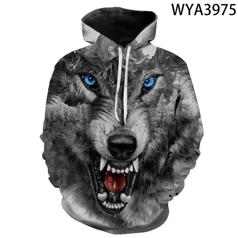 Sudadera con capucha de lobo impresa en 3D, superventas en Europa y EE. UU. Sudadera de moda de manga larga, moderna y con personalidad, con estampado de animal.