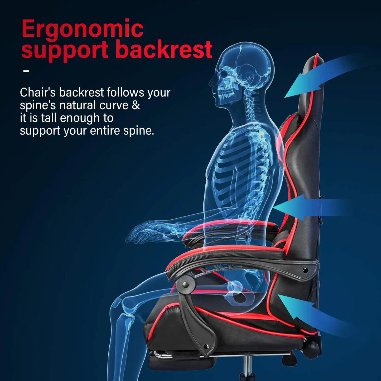 Ergonomic Gaming Chair Computer Chair with Footrest and Headrest, Lumbar Support Height Adjustable Reclining 90°-135° Swivel Off