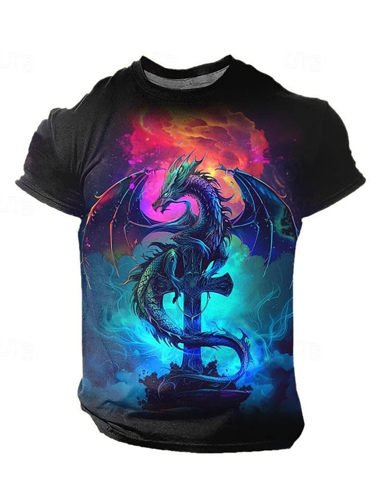 3D Dragon Print Men's T-shirt Summer Daily Casual Men's Street T-shirt Outdoor Sports Short Sleeve Urban Fashion Men's T-shirt