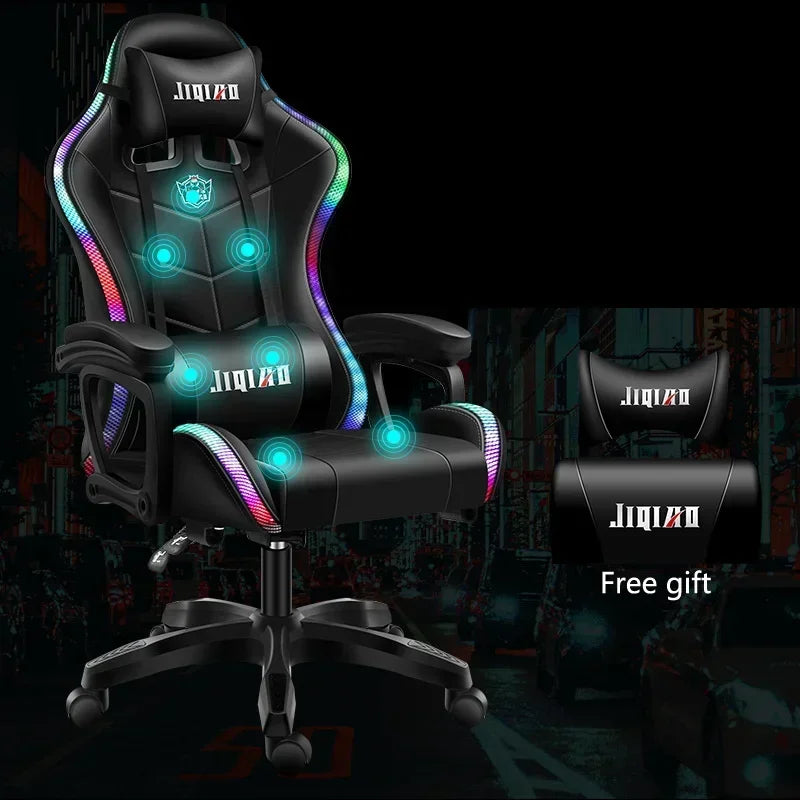RGB Gaming Chair Ergonomic Computer Chair with Massage Function, Reclining Office Chair, Swivel Gamer Chair with Adjustable Height and Armrests