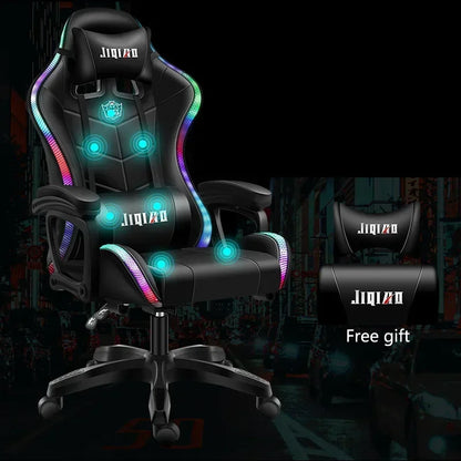 RGB Gaming Chair Ergonomic Computer Chair with Massage Function, Reclining Office Chair, Swivel Gamer Chair with Adjustable Height and Armrests