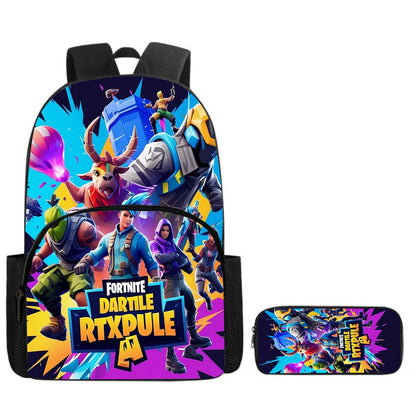 Conjunto Fortnite de 2 peças: mochila com bolso frontal e estojo, grande capacidade, mochila escolar cartoon, presente para crianças, rapazes e raparigas, dos 5 aos 8 anos
