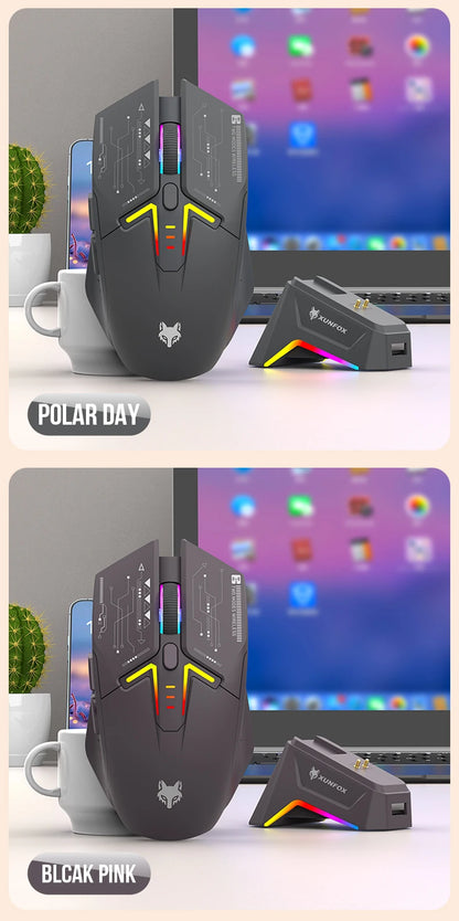 XUNSVFOX H2 langaton Bluetooth-kaksoistilahiiri RGB-valaistustehosteella kannettavalle, pelaamiseen ja toimistokäyttöön, magneettinen lataus