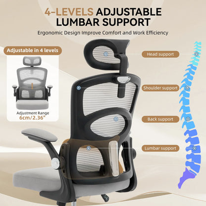 Ergonomic High Back Office Chair with Adjustable Headrest, Lumbar Support, Mesh Computer Gaming Chair, 360° Swivel Rolling Desk Chair