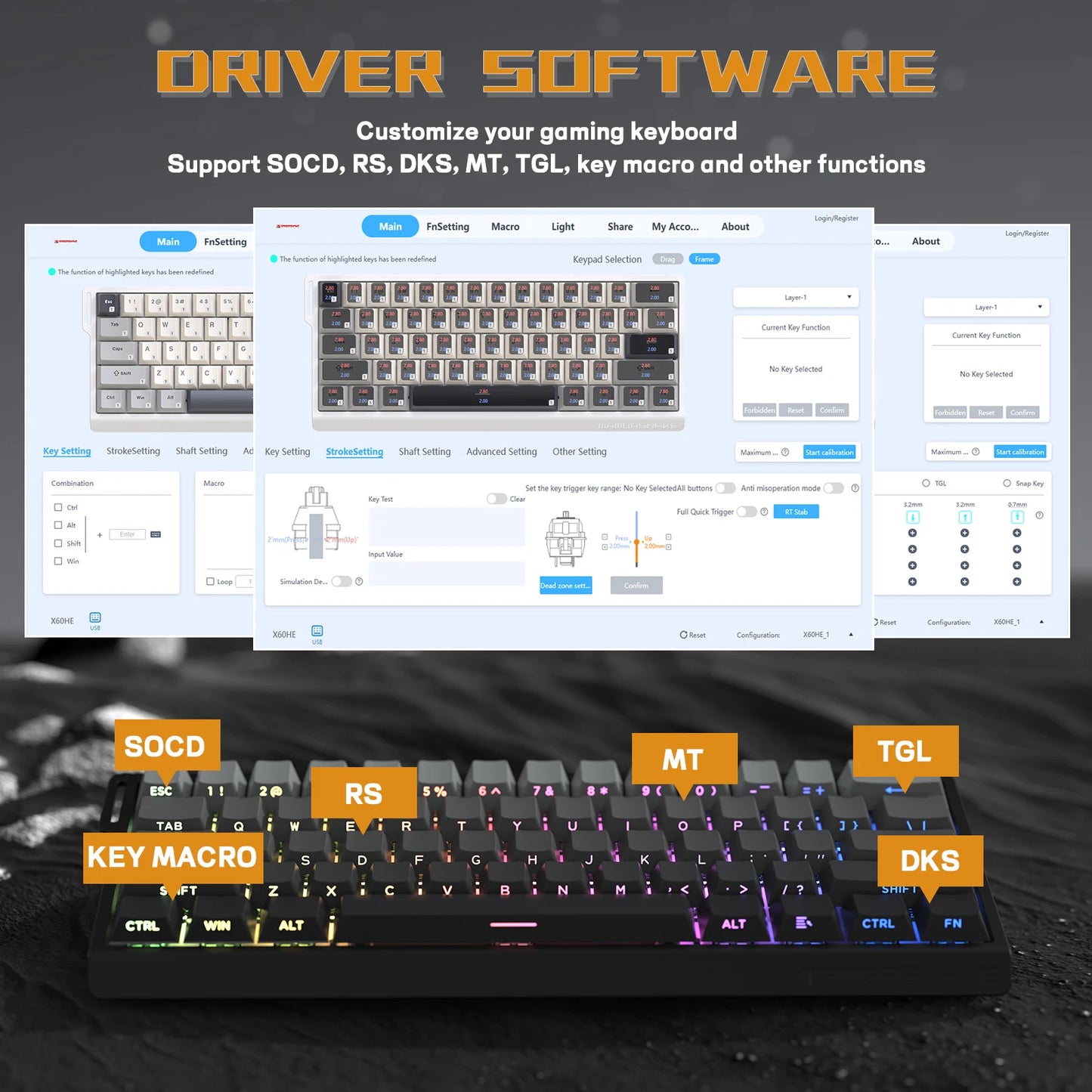 ATTACK SHARK x MAMBASNAKE X60 HE 8K Rapid Trigger Keyboard Magnetic Switch, Tri-Mode Connection, 0.01mm Rapid Trigger Accuracy