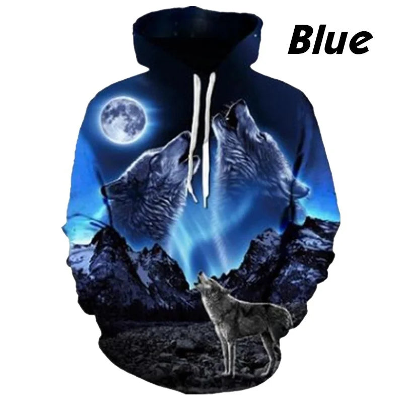 Sudadera con capucha de lobo impresa en 3D, superventas en Europa y EE. UU. Sudadera de moda de manga larga, moderna y con personalidad, con estampado de animal.
