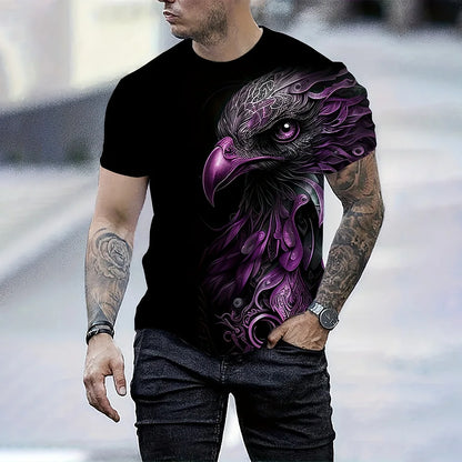 Men's Summer Fashion T-Shirt Eagle 3D Printed Short Sleeve T-Shirt Summer Outdoor Leisure Quick Drying Breathable T-Shirt