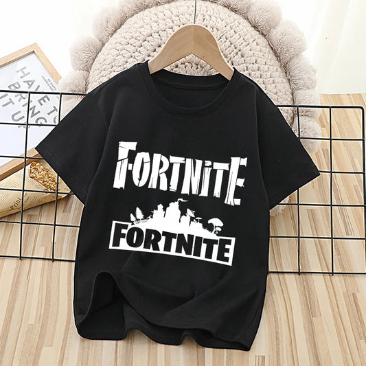 Fortnite Theme Cartoon Printed T-Shirt Summer Child White Cotton T-Shirt Cartoon Hot Game Fortnite Short Sleeve