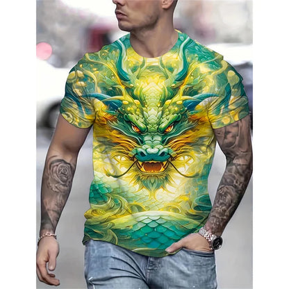 Dragon Phoenix -kuvioinen miesten T-paita, eläinaiheinen 3D-painettu T-paita, kesäinen rento lyhythihainen O-kaulainen oversize-katupaita